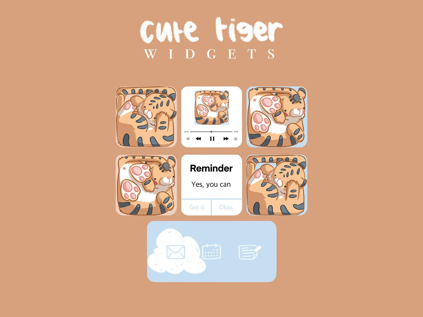 Cute tiger widget pack - 150+ widgets images in small medium and large + routine widget images