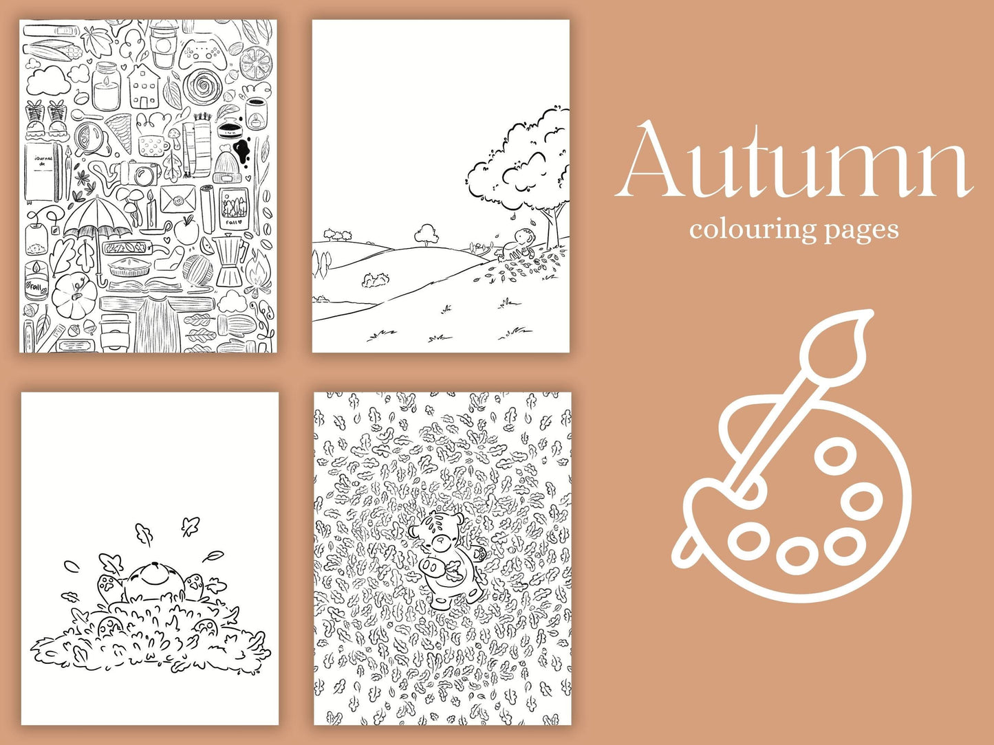 Cozy Autumn Themed Coloring Pages - Digital Download for Creative Fun and Relaxation