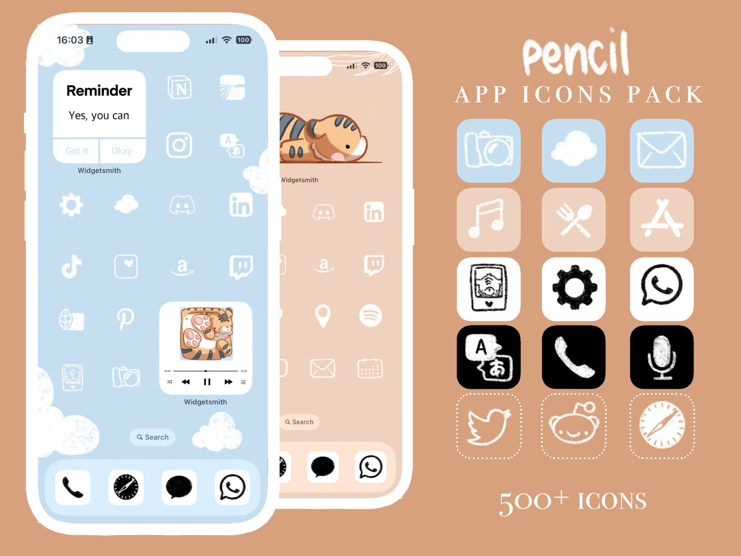 Pencil drawn iOS Icons Set - 500+ icons (102 aesthetic and cute icons in 4 colours and transparent background) hand drawn