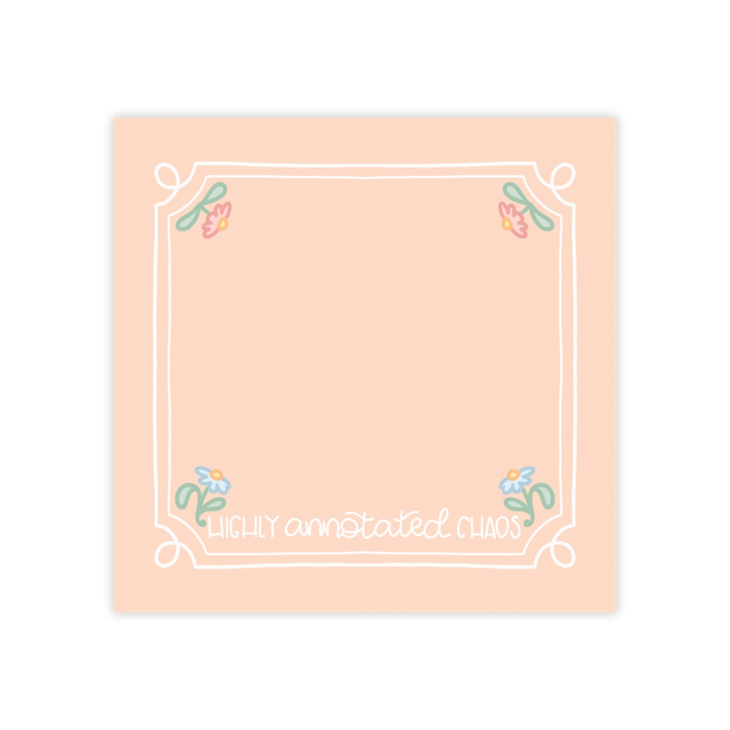 Lightly Anxious Floral Border Post-it Note Pads | Peach Square Sticky Notes