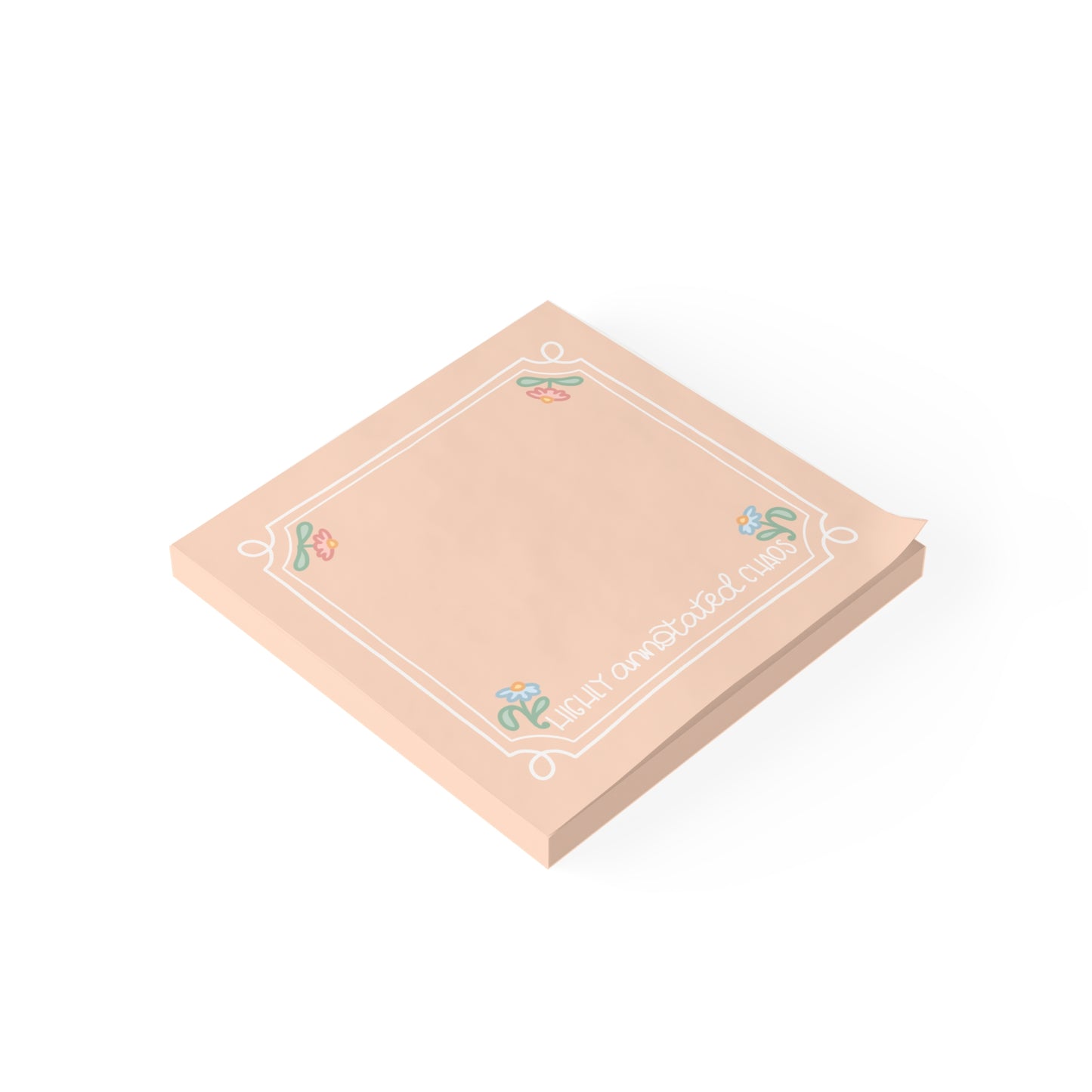 Lightly Anxious Floral Border Post-it Note Pads | Peach Square Sticky Notes