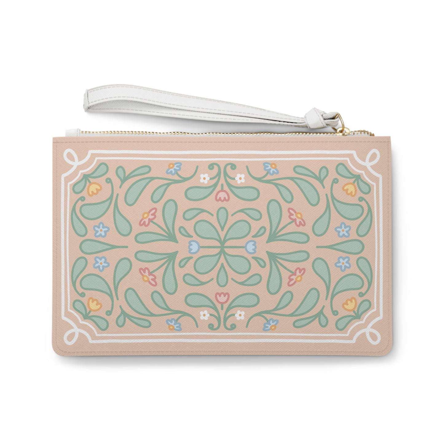 Read Cry Repeat clutch bag | floral folk art pattern