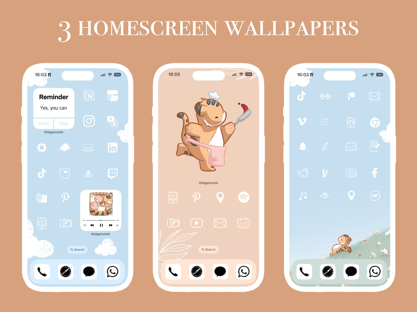Set of 8 Cute Tiger Phone wallpapers - Digital Pastel aesthetic downloads for lock screen and home screen