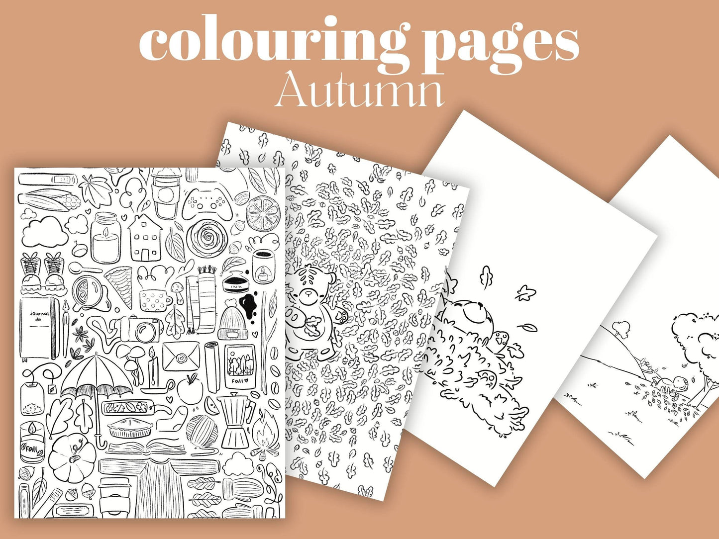 Cozy Autumn Themed Coloring Pages - Digital Download for Creative Fun and Relaxation