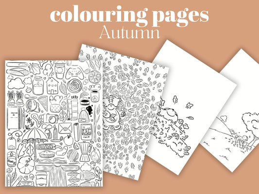 Cozy Autumn Themed Coloring Pages - Digital Download for Creative Fun and Relaxation