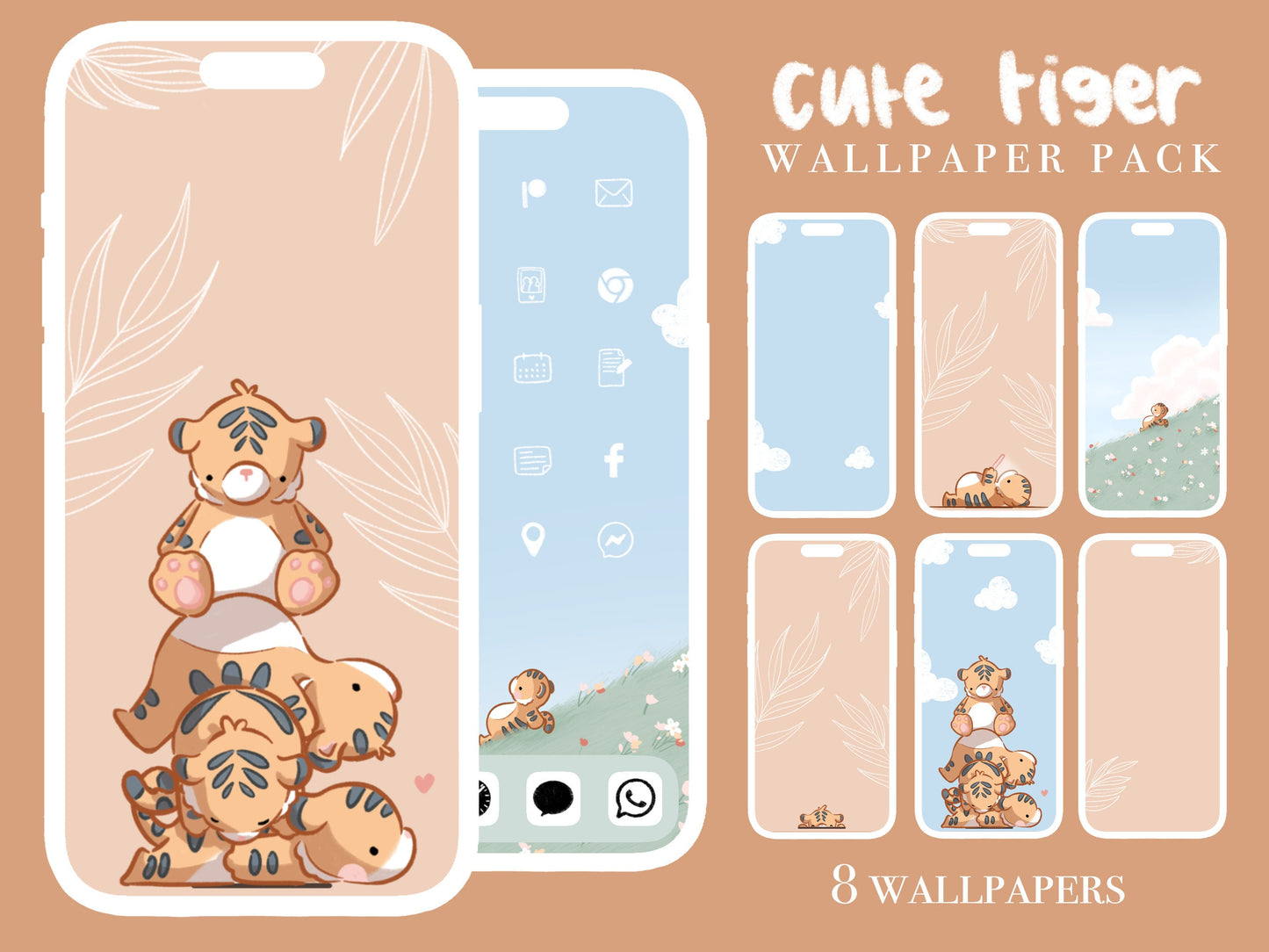 ULTIMATE Complete Cute Tiger iPhone Set Up Pack - 175+ widgets - 500+ icons - 8 wallpapers