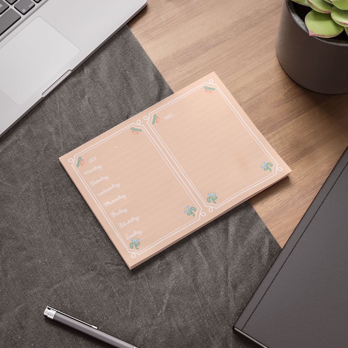 Peach Floral Weekly Planner Post-it | Lined To-Do Notes