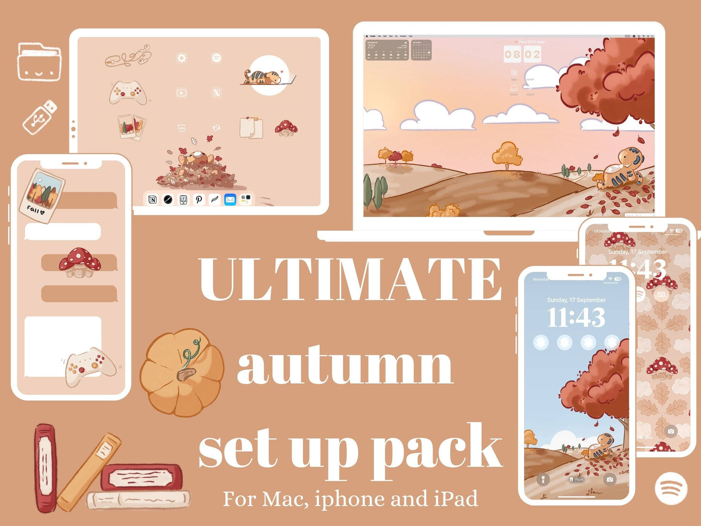Autumn iPhone, iPad and mac Set Up Pack - 10 wallpapers (including 1 dynamic) - 1 screensaver - 150+ widget covers - 500+ icons