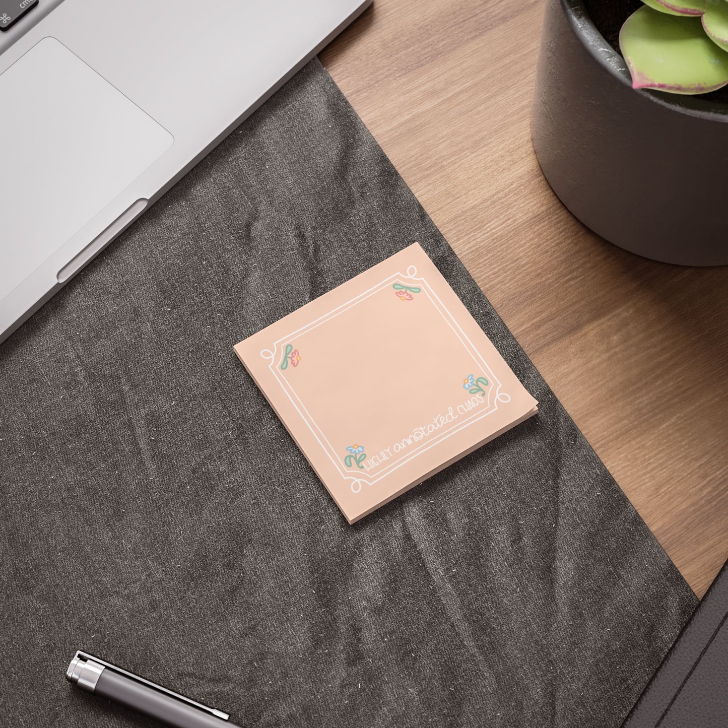 Lightly Anxious Floral Border Post-it Note Pads | Peach Square Sticky Notes