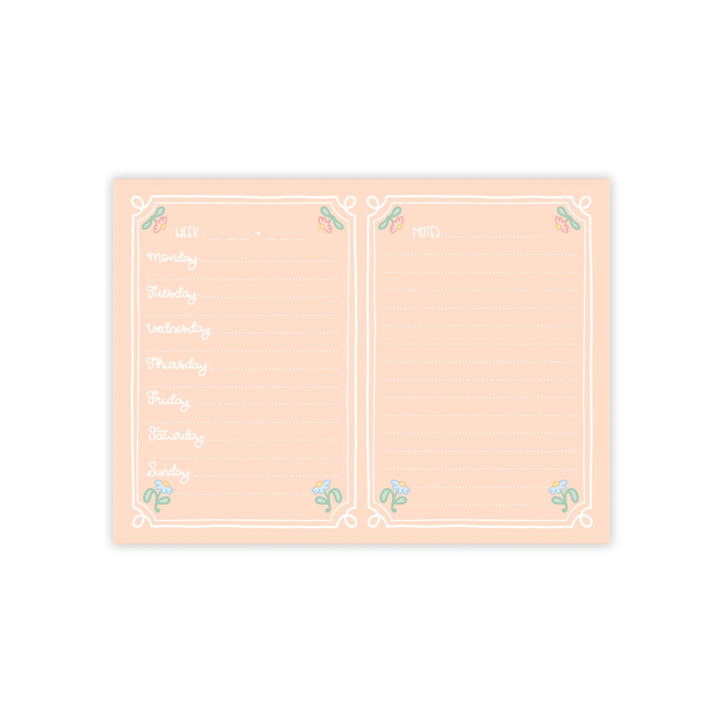 Peach Floral Weekly Planner Post-it | Lined To-Do Notes