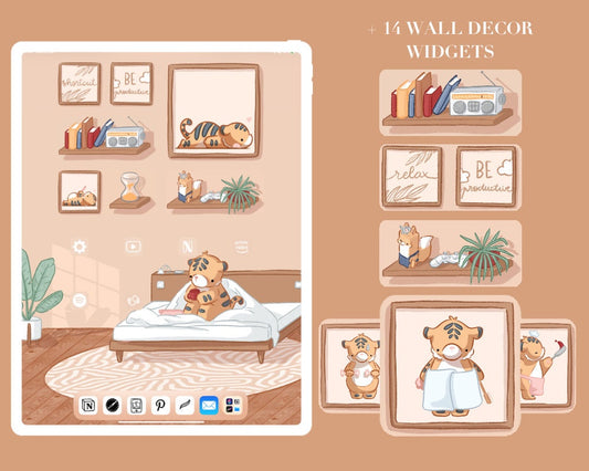 ULTIMATE  iPad Set Up Complete Cute Tiger Pack - 190+ widgets - 500+ icons - 12 wallpapers
