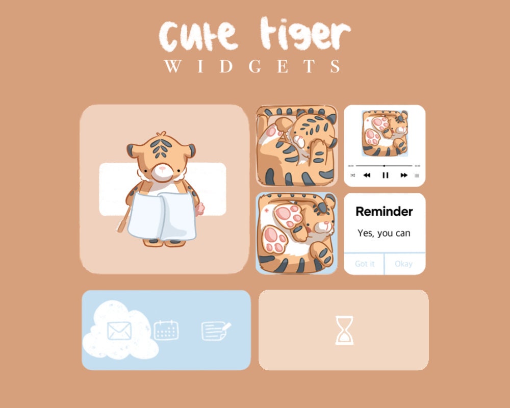 ULTIMATE  iPad Set Up Complete Cute Tiger Pack - 190+ widgets - 500+ icons - 12 wallpapers