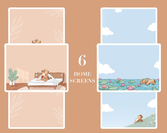 Set of 12 Cute Tiger iPad wallpapers - Digital Pastel aesthetic downloads for lock screen and home screen