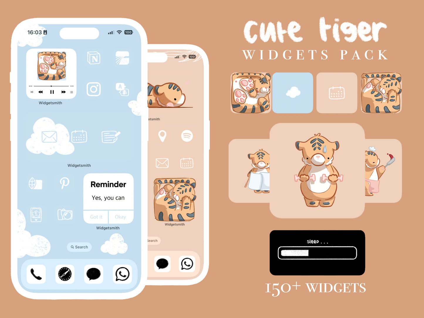 ULTIMATE Complete Cute Tiger iPhone Set Up Pack - 175+ widgets - 500+ icons - 8 wallpapers
