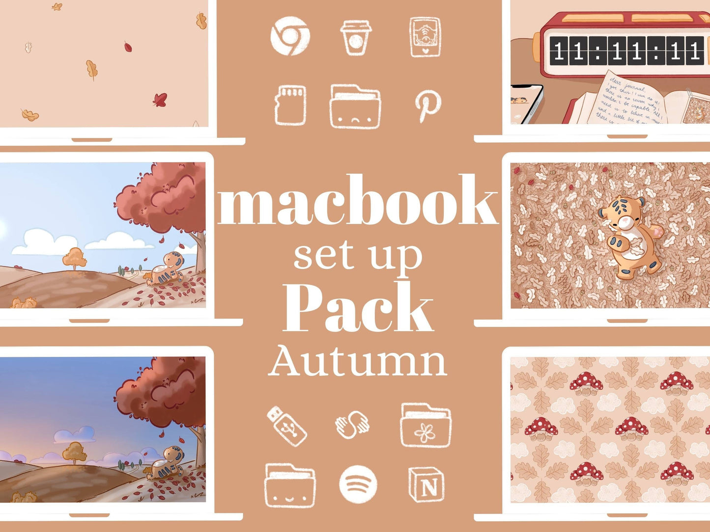 Autumn mac Set Up Pack - 6 wallpapers - 1 dynamic wallpaper - 150+ widget covers - 500+ app icons - 250+ file icons