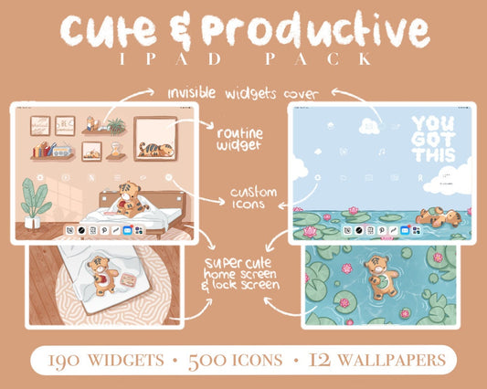 ULTIMATE  iPad Set Up Complete Cute Tiger Pack - 190+ widgets - 500+ icons - 12 wallpapers