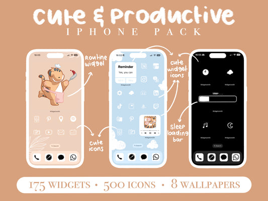 ULTIMATE Complete Cute Tiger iPhone Set Up Pack - 175+ widgets - 500+ icons - 8 wallpapers